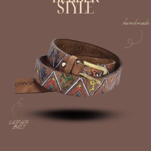 Amazigh Full Grain Leather Belt with Tooled Floral Design