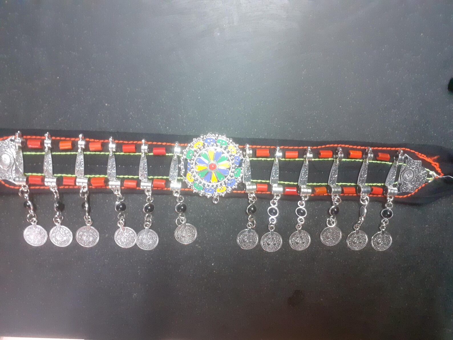 Amazigh Berber Beaded Belt with Silver Plated Artisan Design