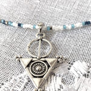 Amazigh Berber Tizerzit Necklace with Fibule Pendant and Beads