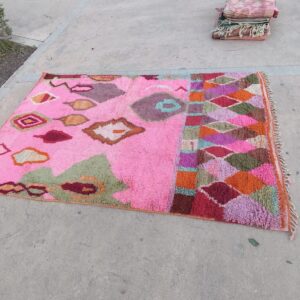 Colorful Berber Azilal Wool Rug with Geometric Handmade Design