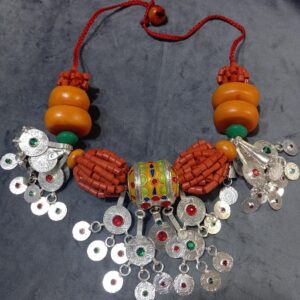 Amazigh Berber Amber Coral Tribal Silver Statement Necklace