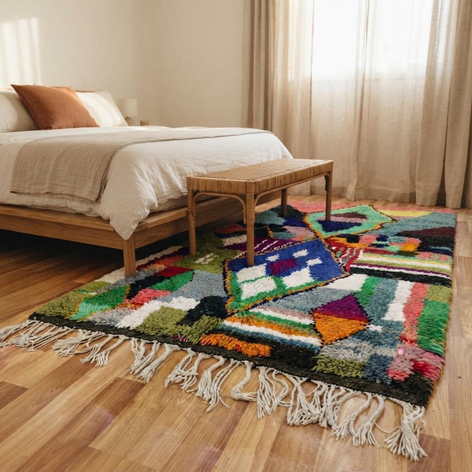 Amazigh Berber Handmade Wool Rug with Geometric Diamond Design