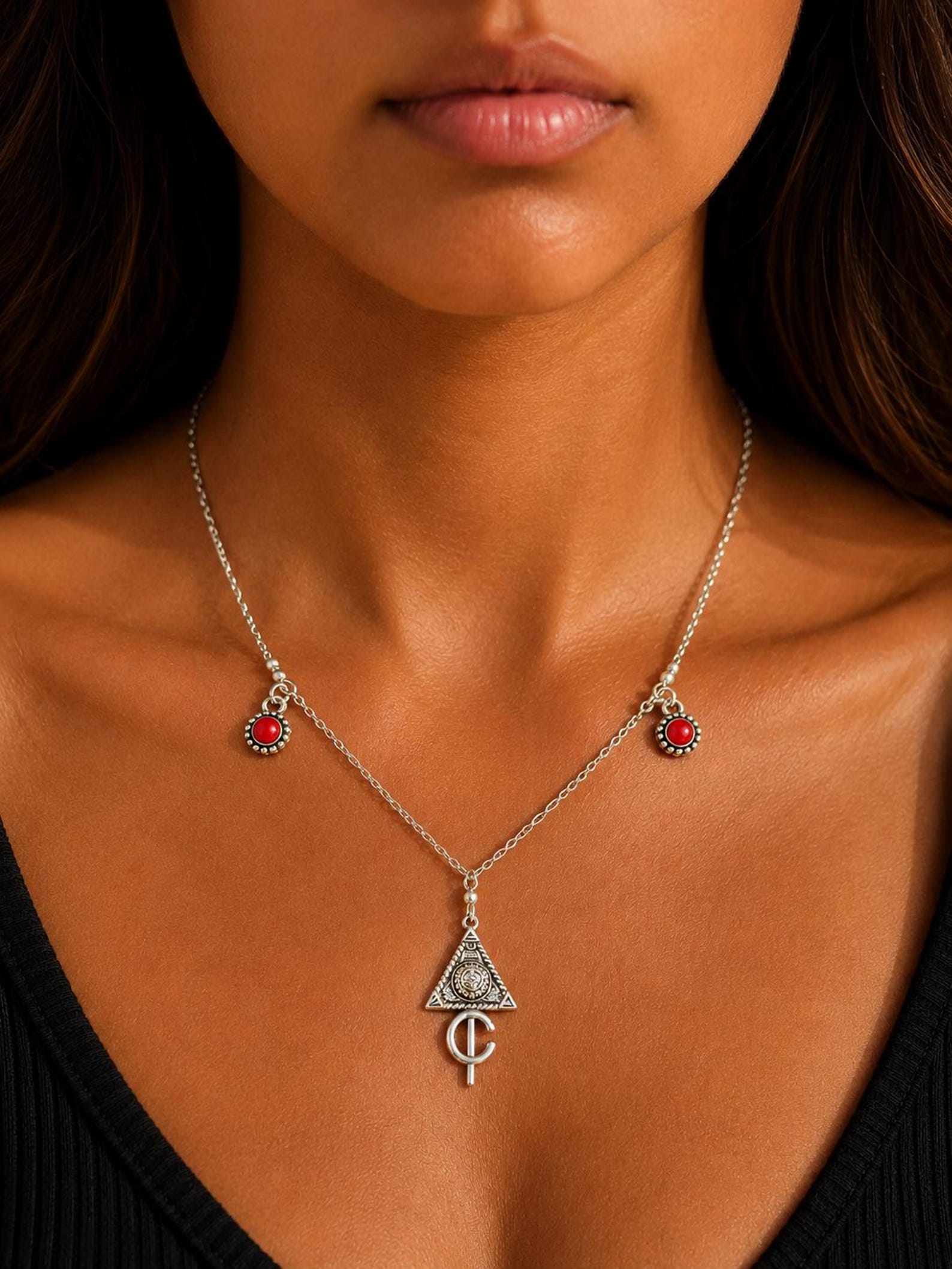 Amazigh Kabyle Fibule Berber Necklace with Corail Charms