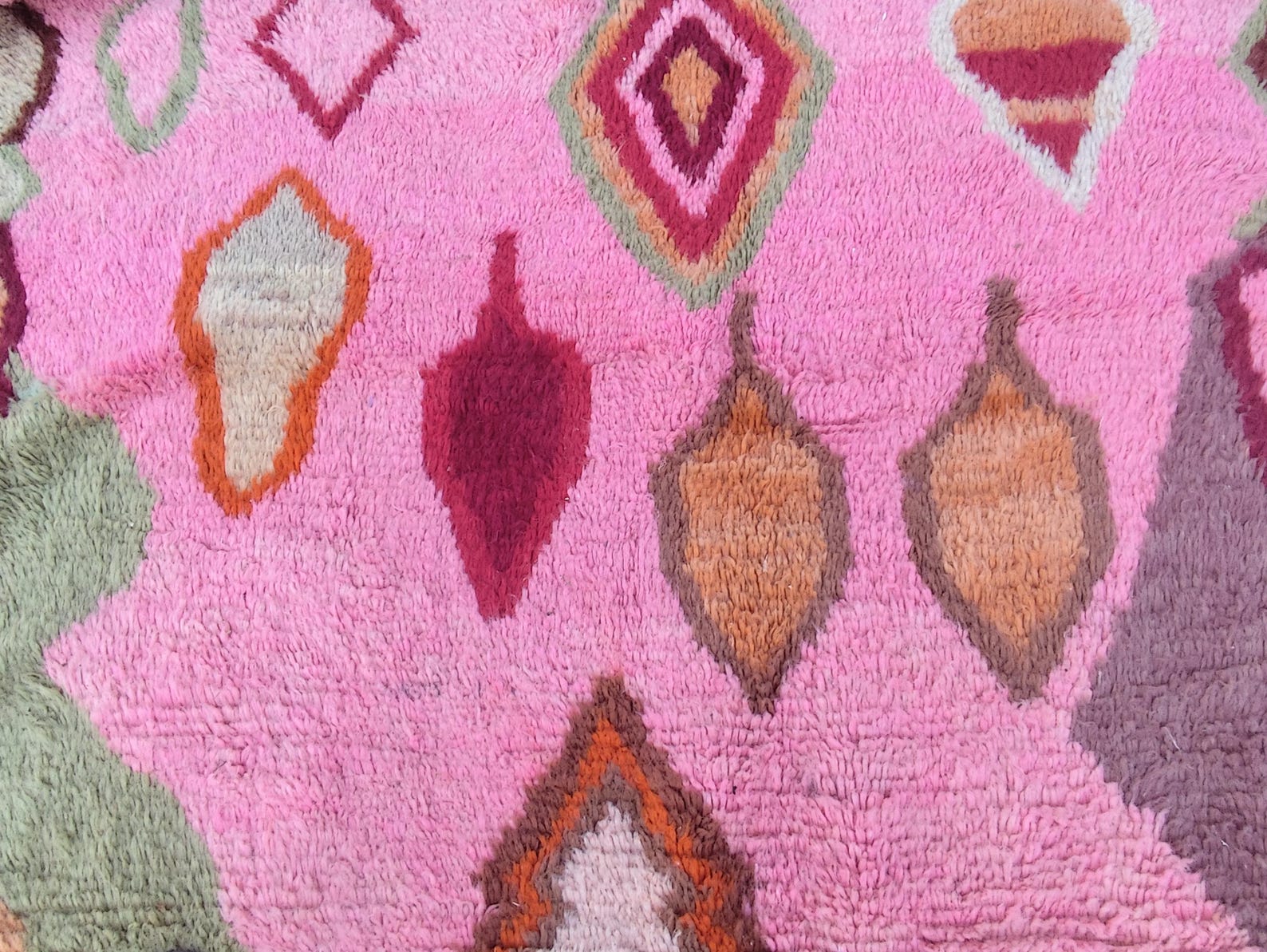 Colorful Berber Azilal Wool Rug with Geometric Handmade Design