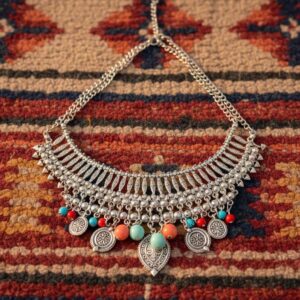 Amazigh Berber Beaded Red Blue Statement Necklace Wedding Jewelry