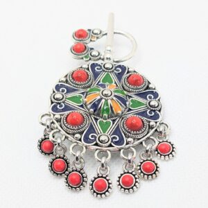 Amazigh Berber Kabyle Enamel Metal Fibula with Colorful Rosette Design