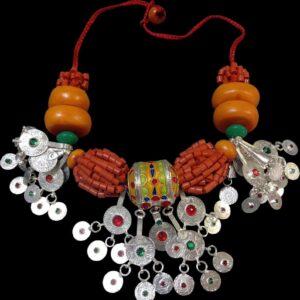 Amazigh Berber Amber Coral Tribal Silver Statement Necklace