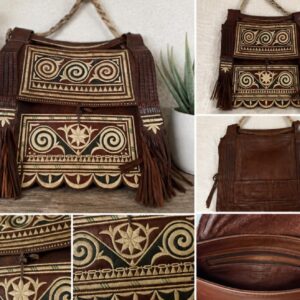 Amazigh Berber Protective and Spiritual Shoulder Bag with Vintage Leather Embroidery