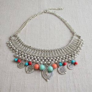 Amazigh Berber Beaded Red Blue Statement Necklace Wedding Jewelry