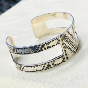Amazigh Tuareg Berber Gravé Silver Bracelet Adjustable Cuff Maroc