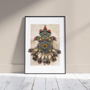 Amazigh Berber Kabyle Fibula Art Print with Khamsa Heritage Design