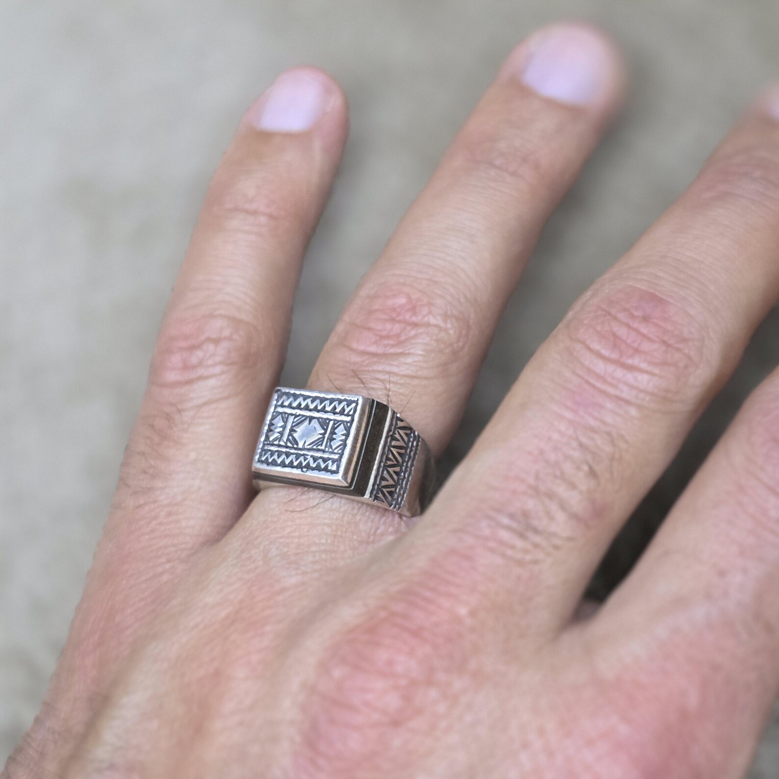 Amazigh Tuareg Berber Silver Engraved Ring with Adjustable Size Design