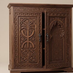 Amazigh Yaz Symbol Berber Hand-Carved Wooden Cabinet Book