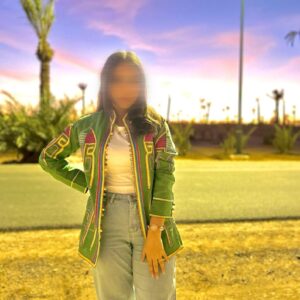 Amazigh Embroidered Green Linen Jacket Berber Boho Coat