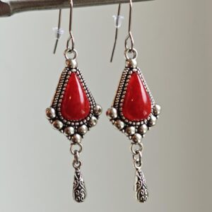 Amazigh Kabyle Berber Traditional Ethnic Earrings with Coral Details