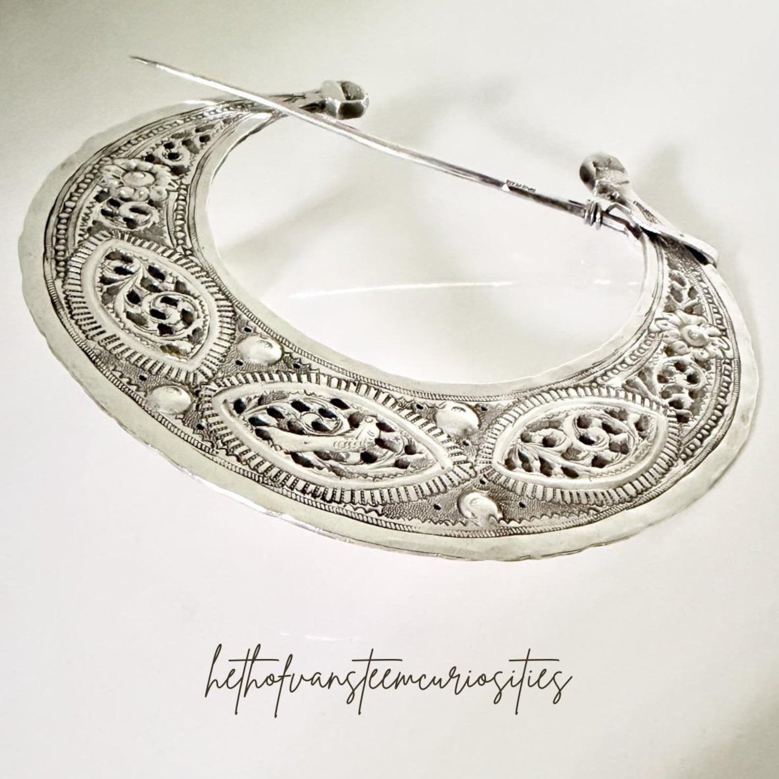 Large Amazigh Berber Early 20th Century Hand-Hammered Crescent Fibula