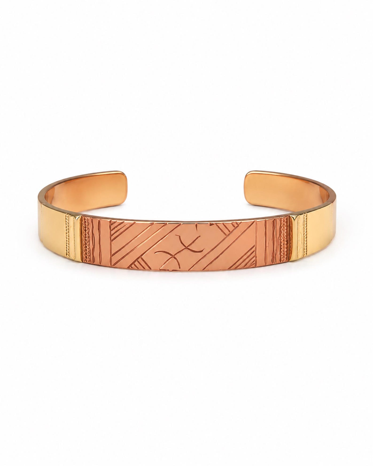 Amazigh Berber Tuareg Tifinagh Cuff Bracelet with Mixed Copper Silver Details