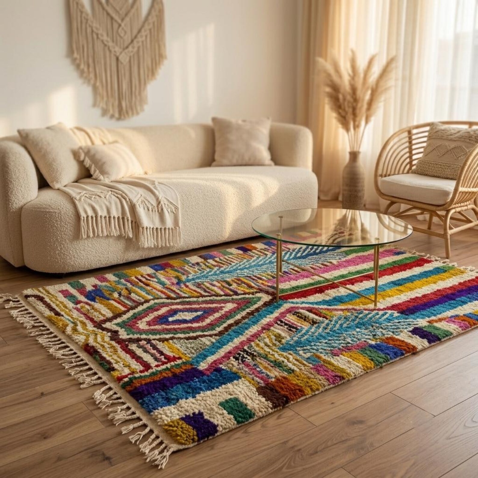 Colorful Custom Handwoven Amazigh Berber Boujaad Wool Area Rug