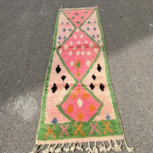 Pink Amazigh Berber Handmade Wool Runner Rug Vintage Carpet