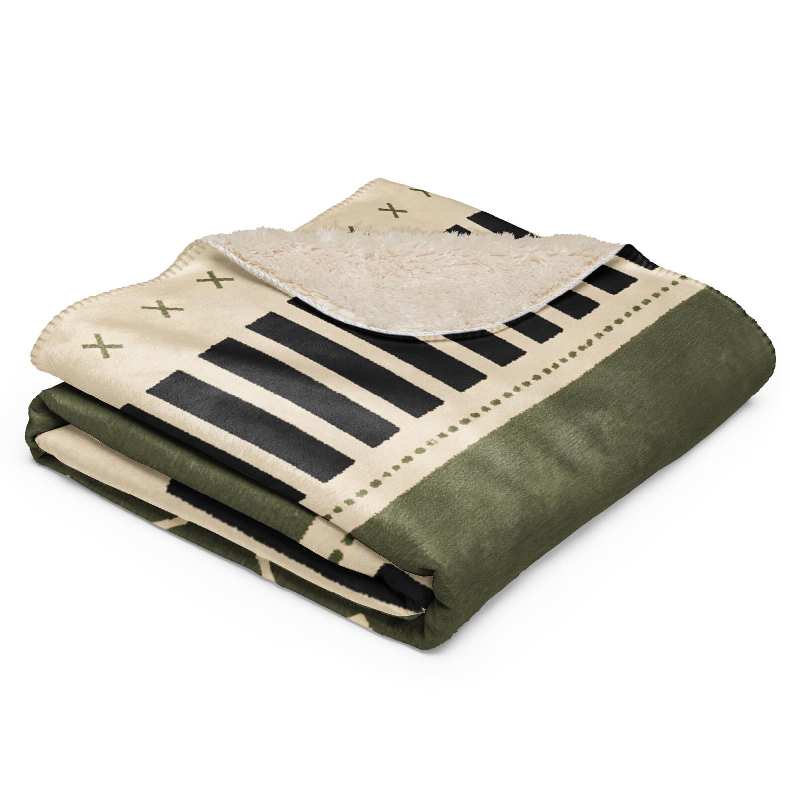 Amazigh Berber Sherpa Blanket Olive Green North African Modern Geometric Throw