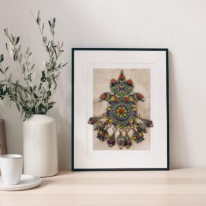 Amazigh Berber Kabyle Fibula Art Print with Khamsa Heritage Design