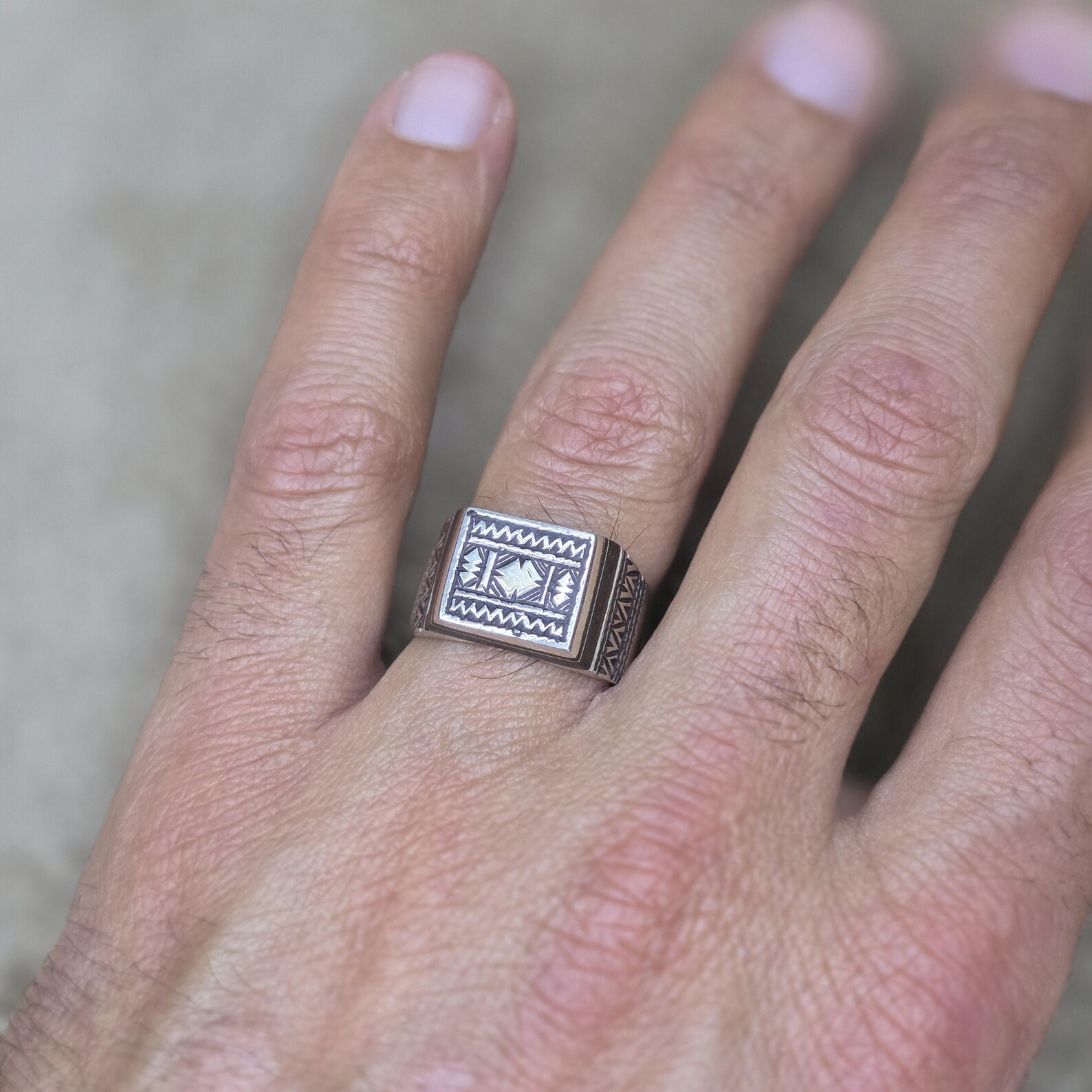 Amazigh Tuareg Berber Silver Engraved Ring with Adjustable Size Design