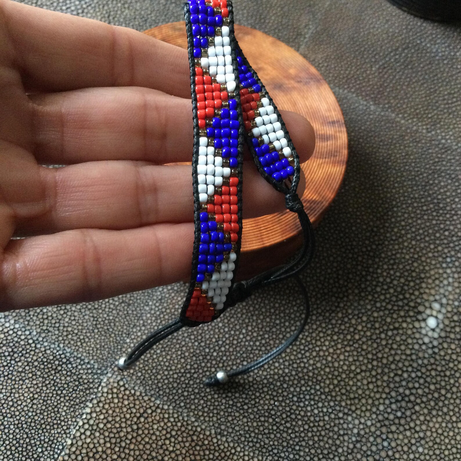 Berber Amazigh Handmade Glass Beaded Bracelet With Geometric Design