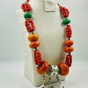 Berber Amazigh Resin Bead Statement Necklace Red Orange Green