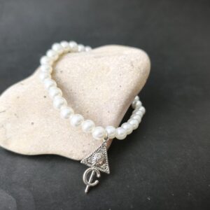 Amazigh Tifinagh Fibule Bracelet with Argenté Silver Tone Beads