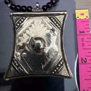 African Tuareg Amazigh Tcherot Tifinagh Amulet Necklace with Onyx Beads