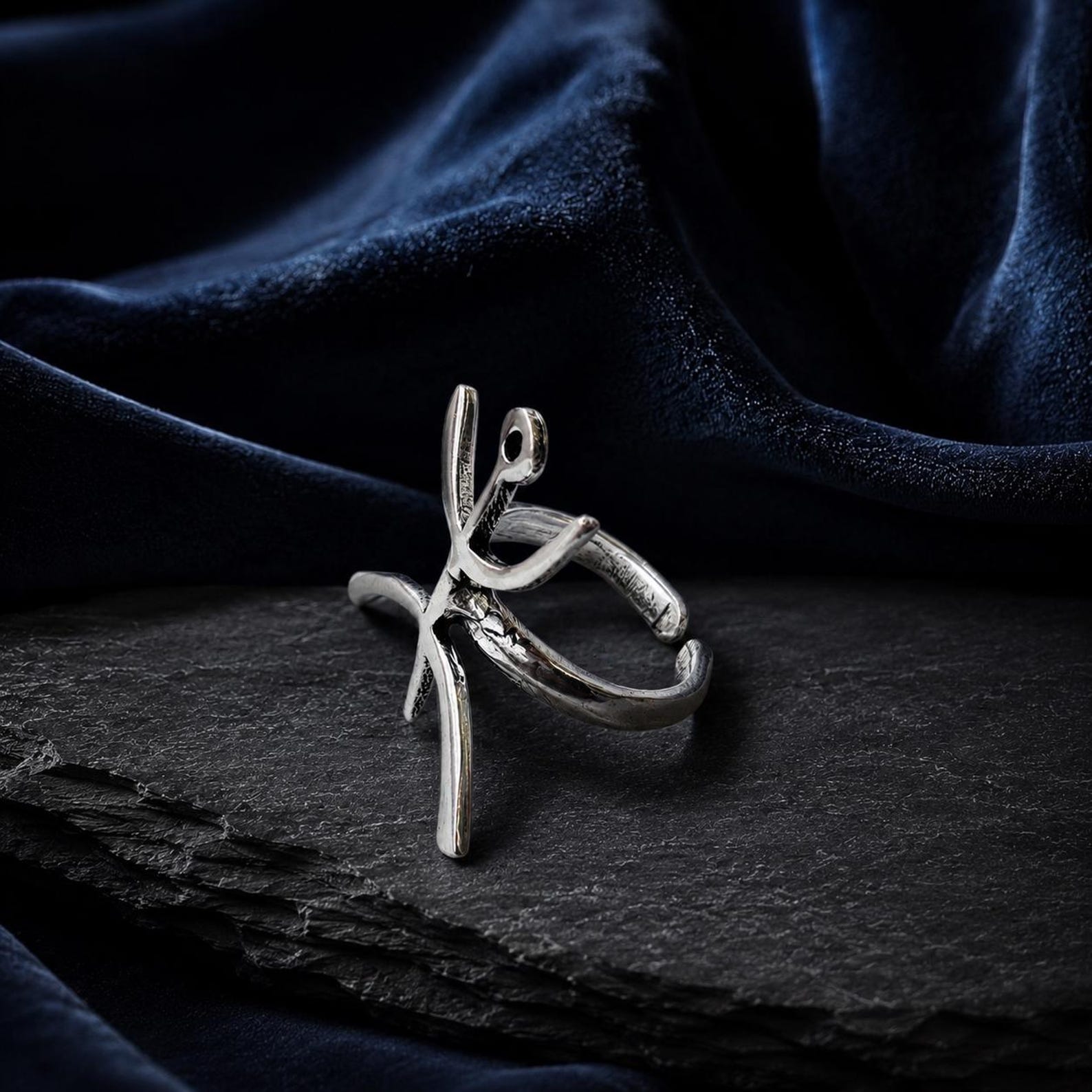 Amazigh Yaz Symbol Ring in Silver Plated Brass Tribal Design
