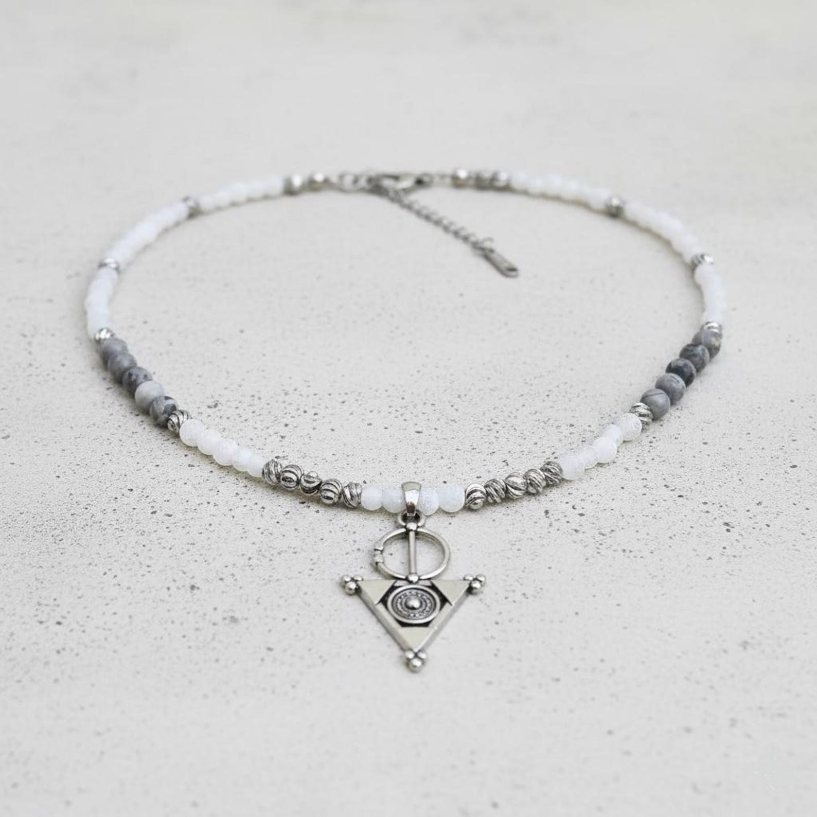 Amazigh Berber Tizerzit Necklace with Natural Stones and Steel