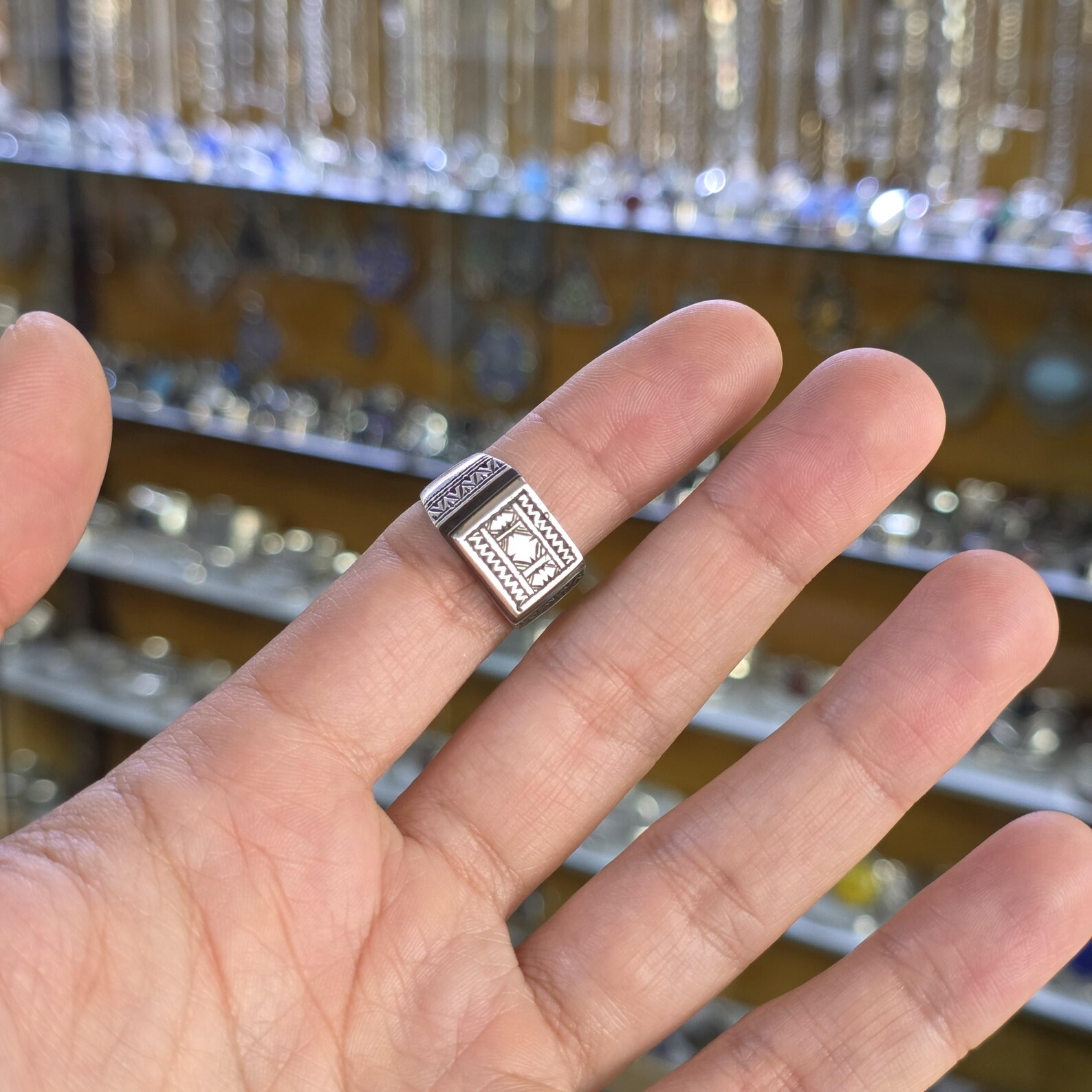 Amazigh Tuareg Berber Silver Engraved Ring with Adjustable Size Design