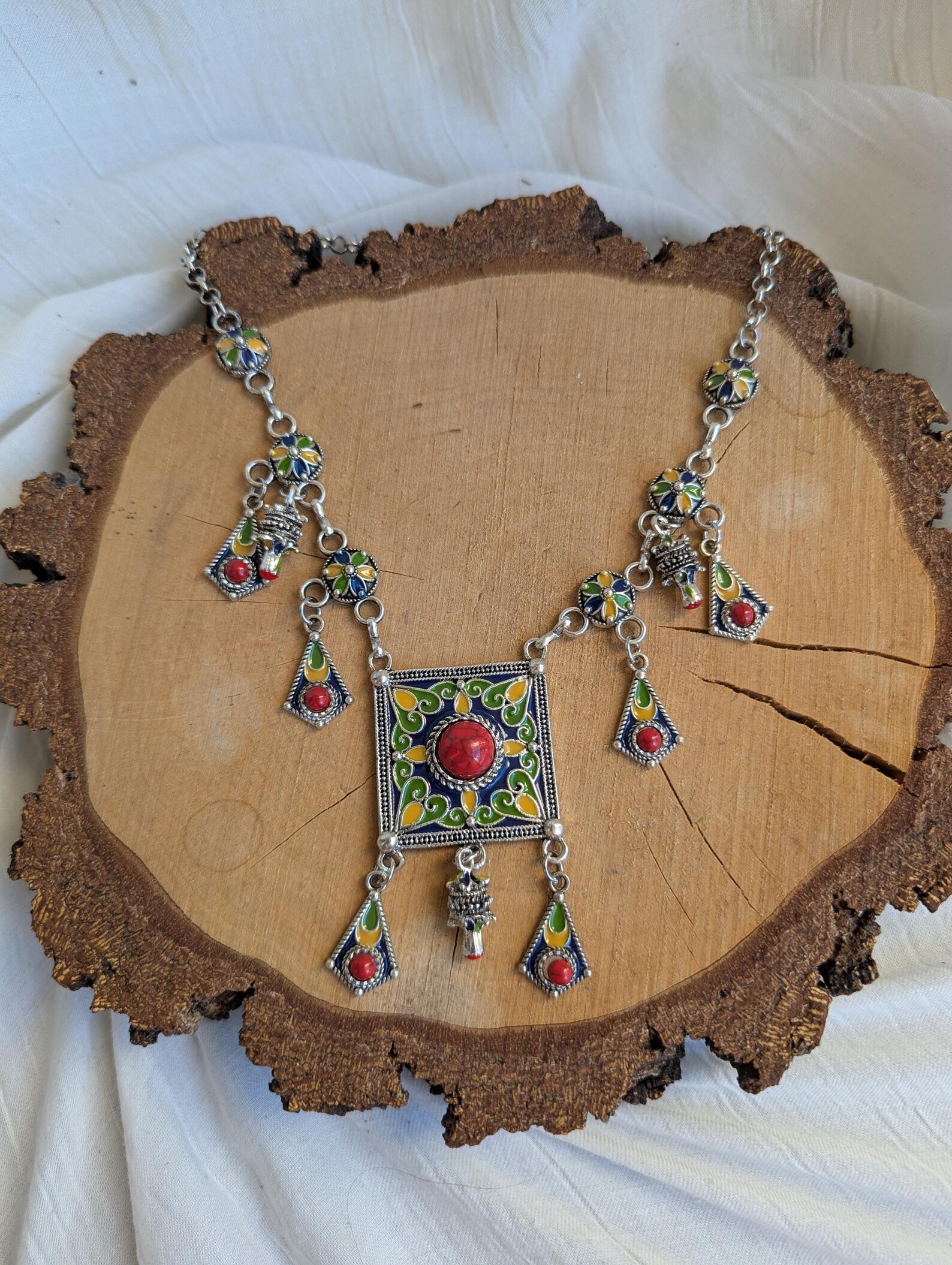 Amazigh Kabyle Berber Traditional Handmade Adjustable Necklace with Colorful Details