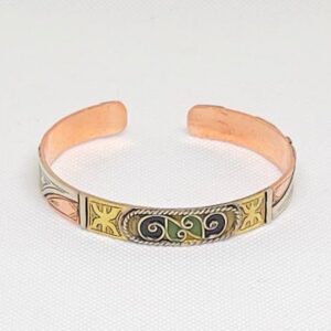 Handmade Amazigh Berber Kabyle Enamel Brass Gold Tone Adjustable Bracelet