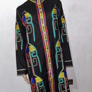 Amazigh Berber Black Kaftan Coat with Rainbow Embroidery