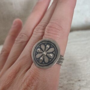 Amazigh Berber Niello Flower Silver Antique Ring Size 10