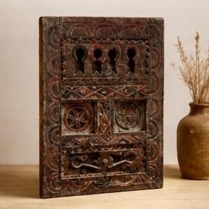 Amazigh Berber Hand Carved Wooden Door Wall Art Panel