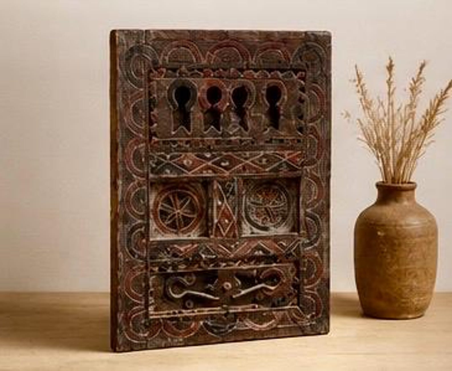 Amazigh Berber Hand Carved Wooden Door Wall Art Panel