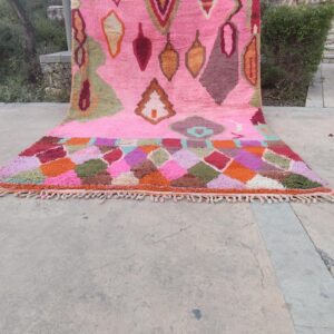 Colorful Berber Azilal Wool Rug with Geometric Handmade Design