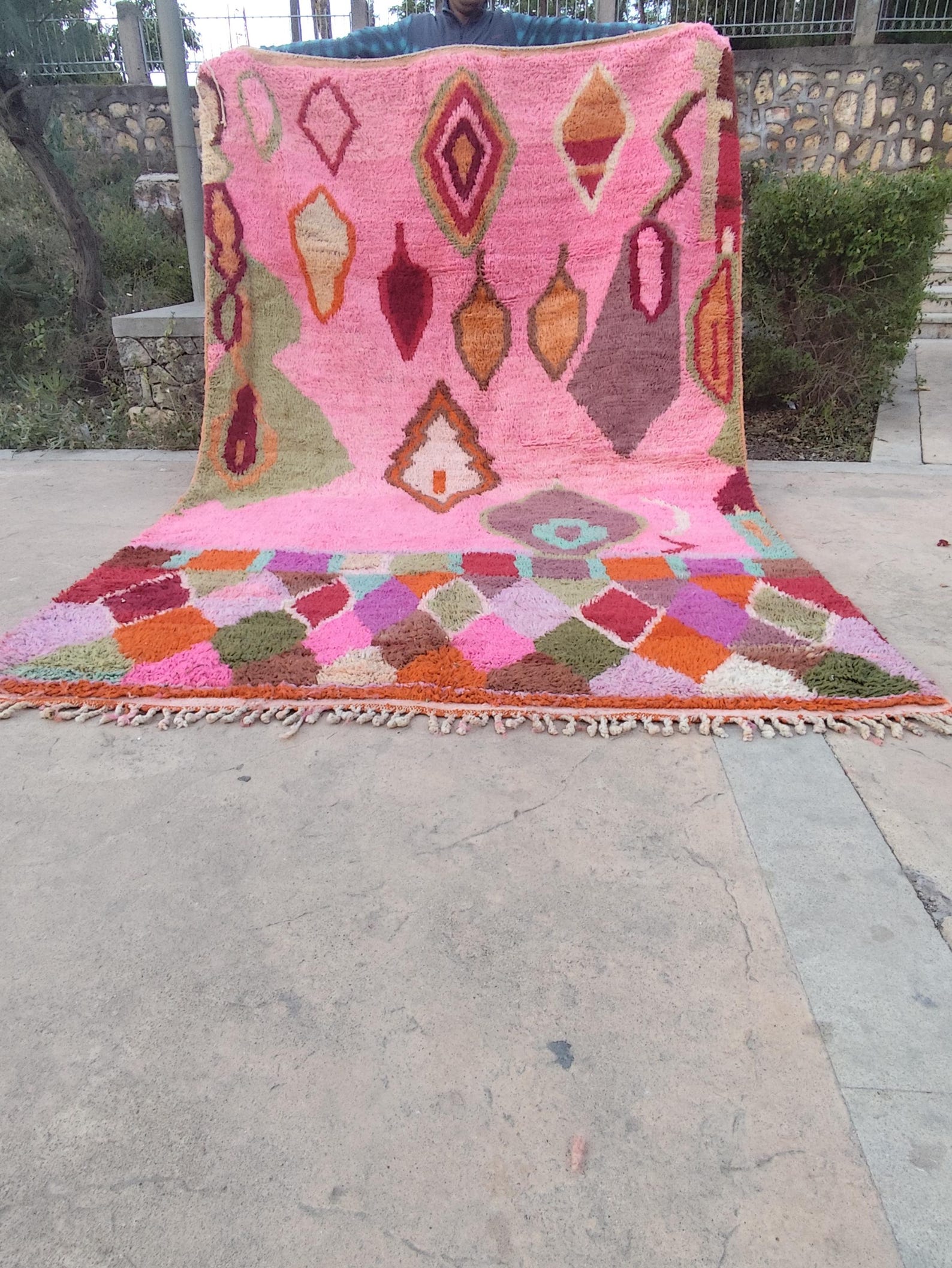 Colorful Berber Azilal Wool Rug with Geometric Handmade Design