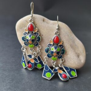 Kabyle Amazigh Berbères Earrings with Colorful Hanging Traditional Design