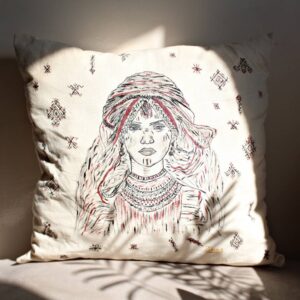 Hand-Painted Amazigh Berber Woman Portrait Pillow Cover Artwork