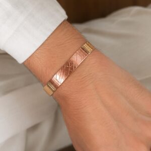 Amazigh Berber Tuareg Tifinagh Cuff Bracelet with Mixed Copper Silver Details
