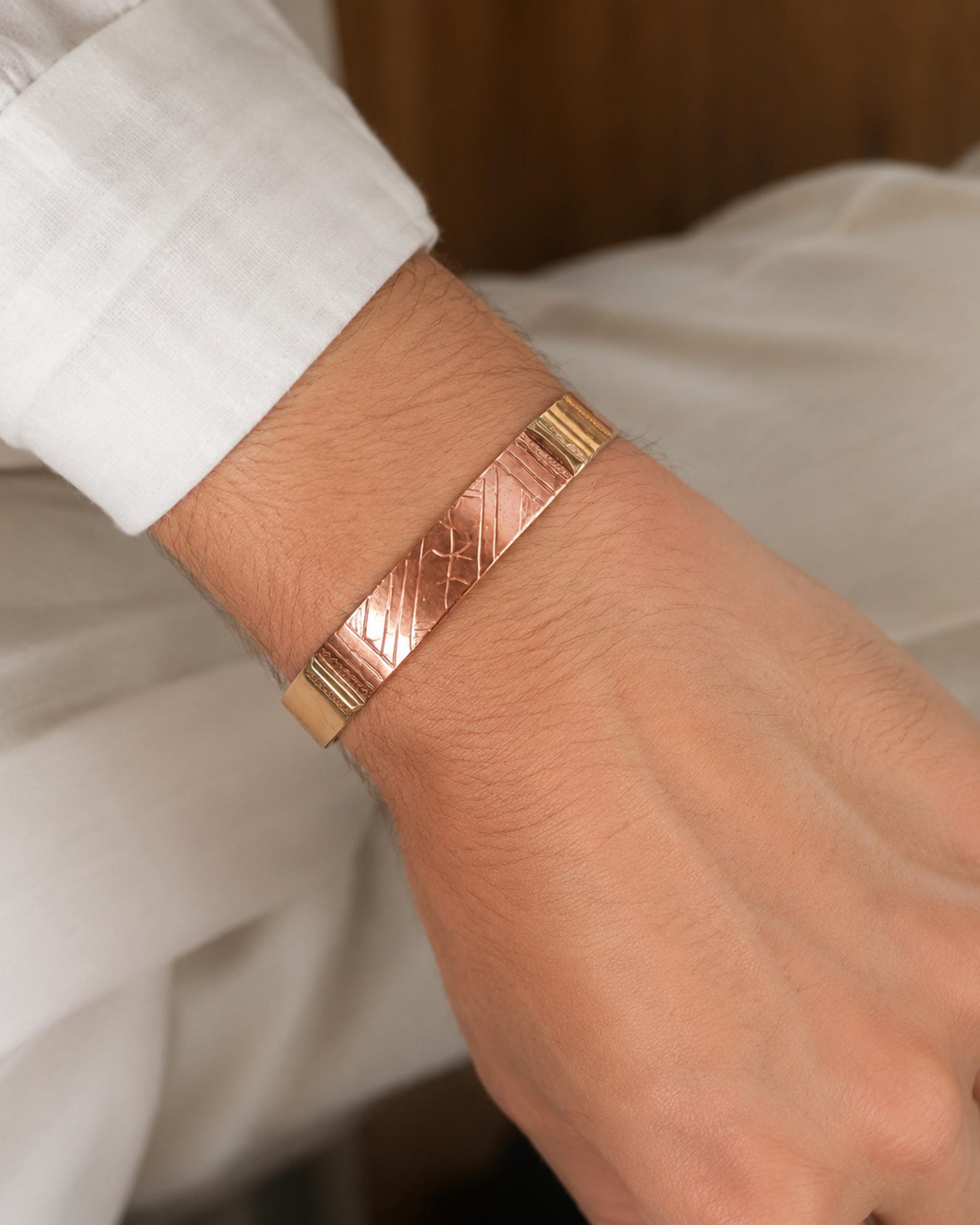 Amazigh Berber Tuareg Tifinagh Cuff Bracelet with Mixed Copper Silver Details