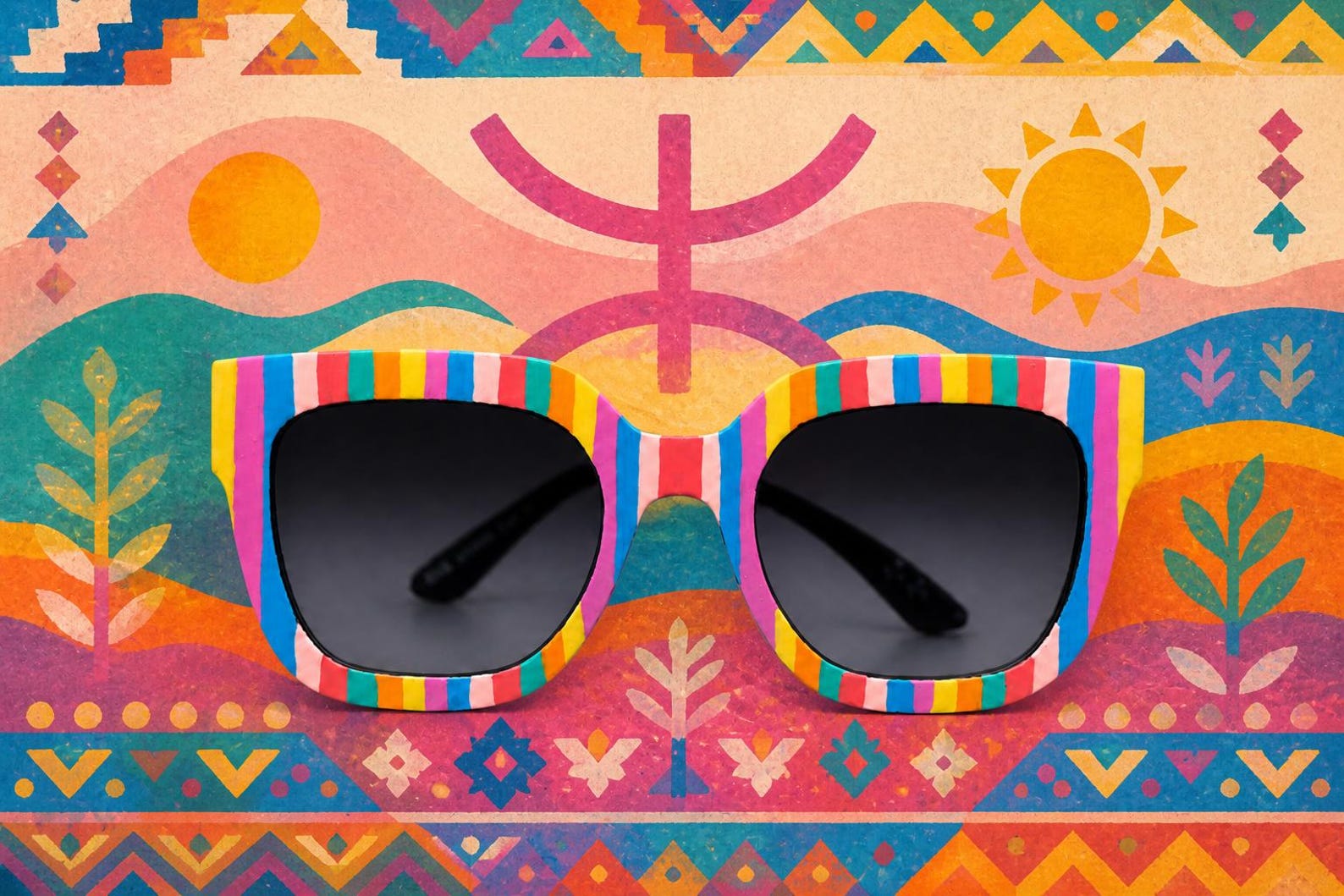 Amazigh IZURAG N TUDERT Rainbow Striped Hand Painted Sunglasses Frames