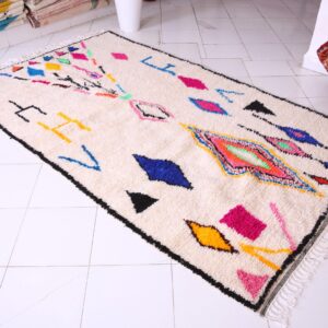 Amazigh Berber Azilal Beni Ourain Colorful Wool Rug with Symbols