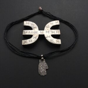 Amazigh Berber Khamsa Hamsa Hand Amulet Necklace with Tuareg Cord