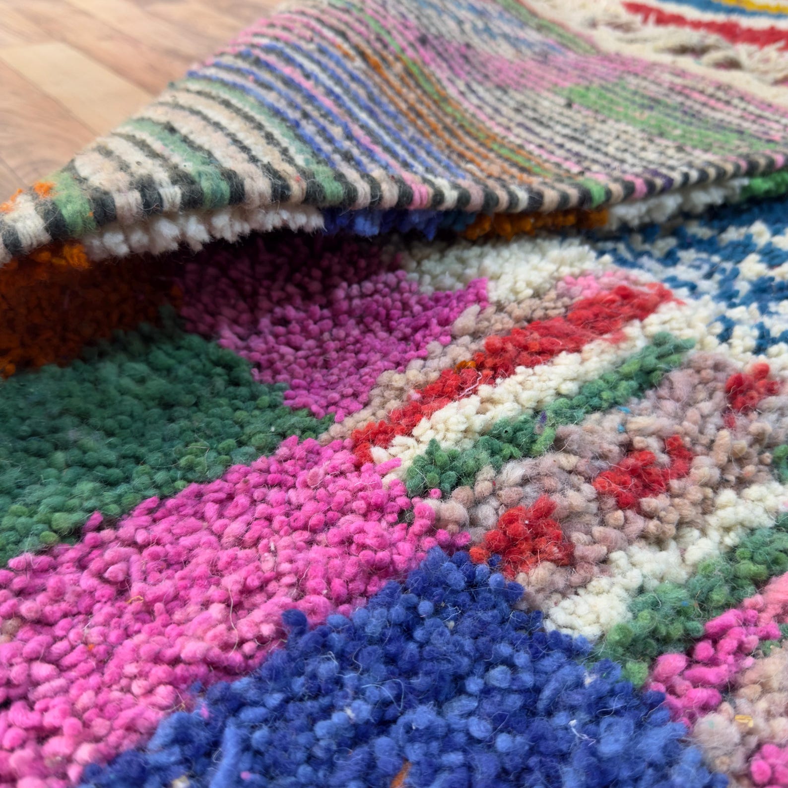 Colorful Custom Handwoven Amazigh Berber Boujaad Wool Area Rug