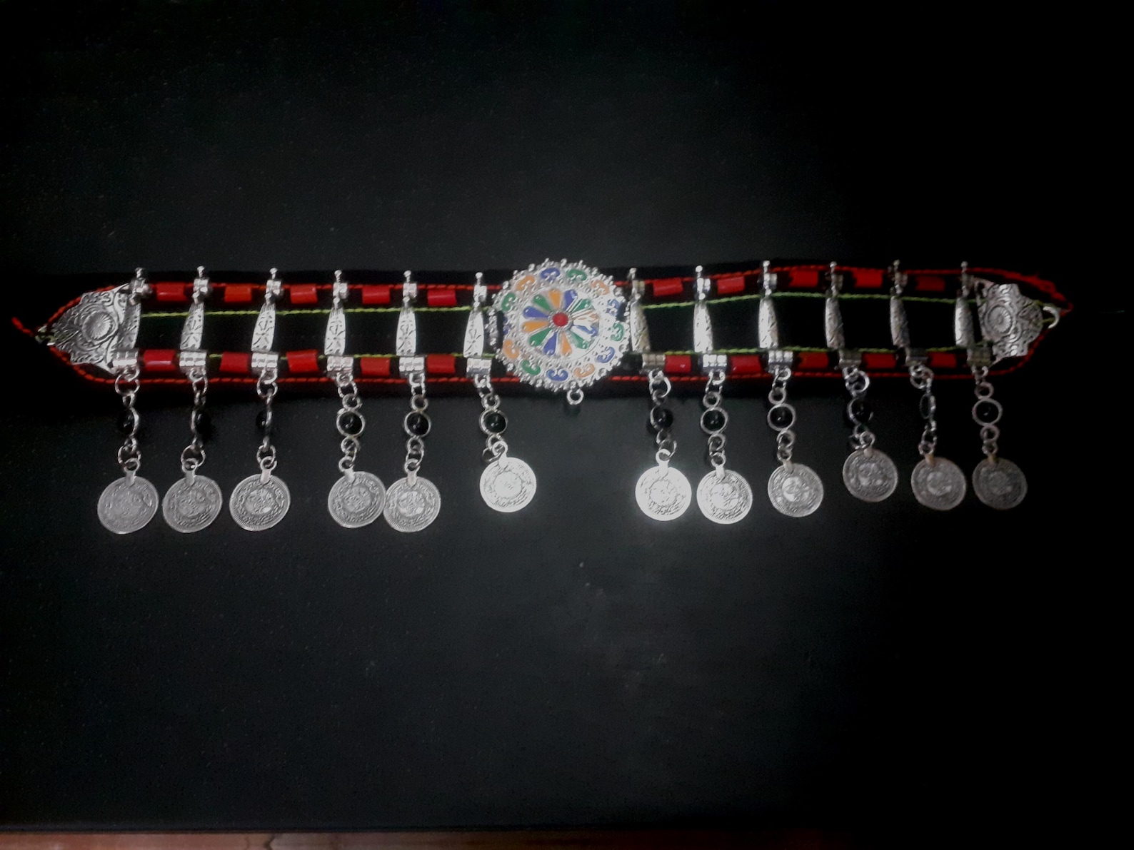 Amazigh Berber Beaded Belt with Silver Plated Artisan Design